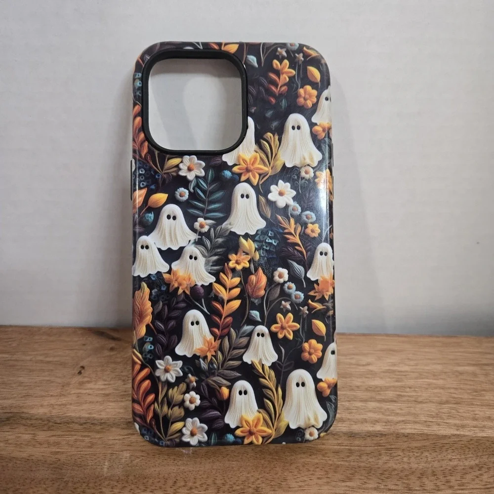 BURGA iPhone 14 Pro Max Case Ghost Floral Halloween Protective Slim Pumpkin Cute